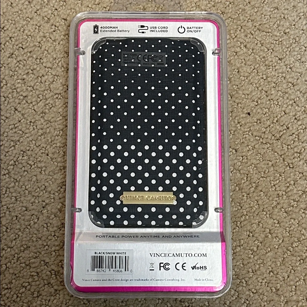 Vince Camuto Black Polka Dot Portable Battery Pack